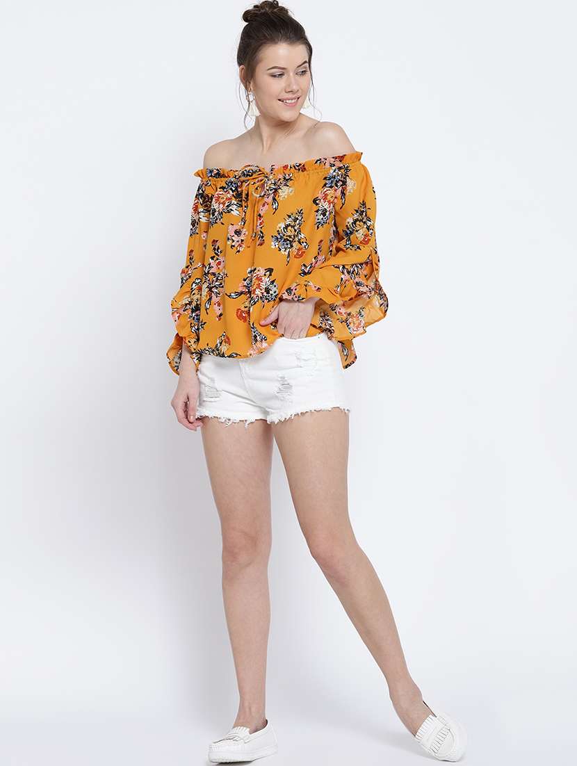 yellow printed off shoulder top - 15041414 -  Standard Image - 3