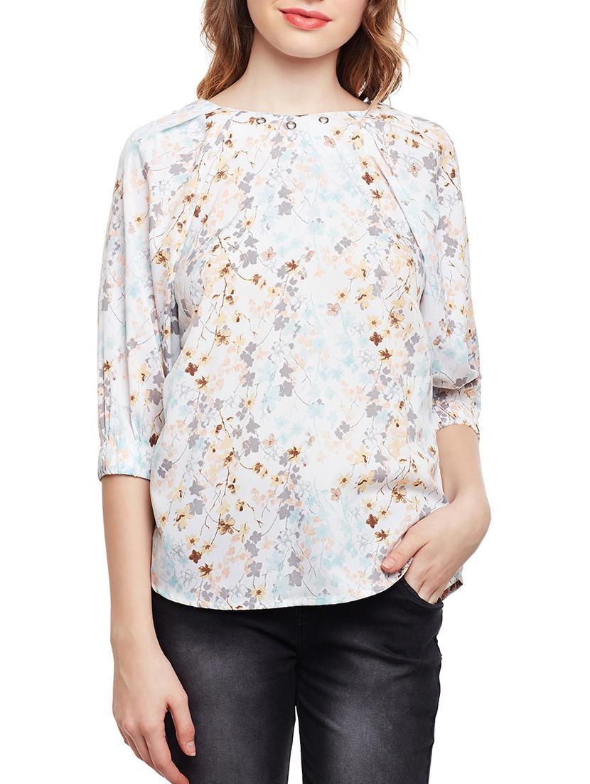 round neck floral asymmetric top - 15042627 -  Zoom Image - 0