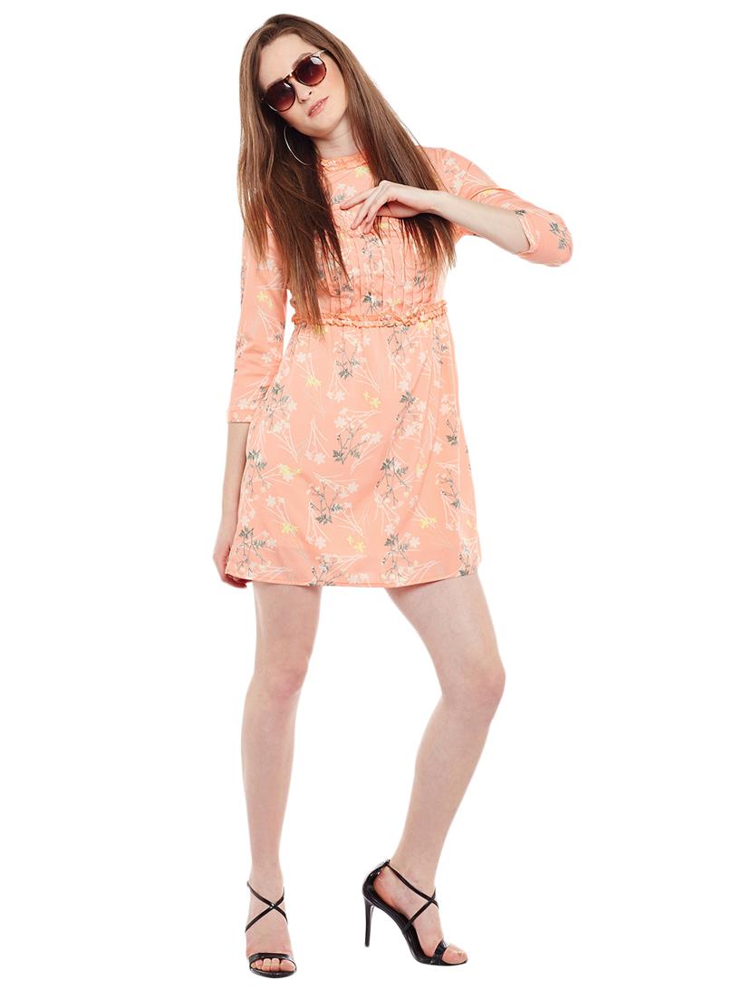 orange printed a-line dress - 15042766 - Standard Image - 3