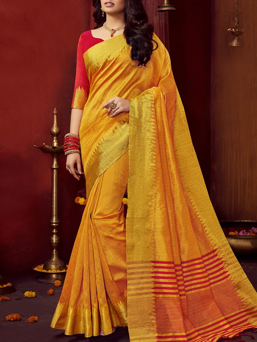 yellow bordered saree with blouse - 15044143 - Zoom Image - 0