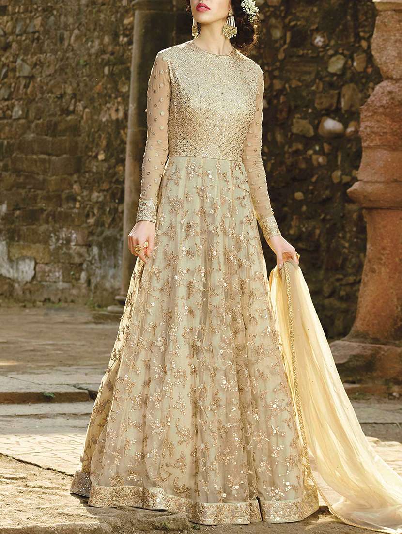 embroidered semi-stitched anarkali suit