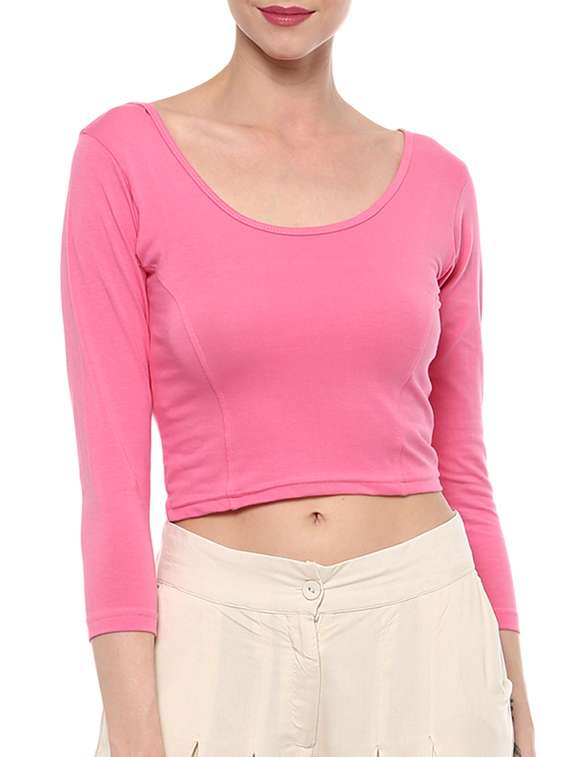 pink cotton solid blouse