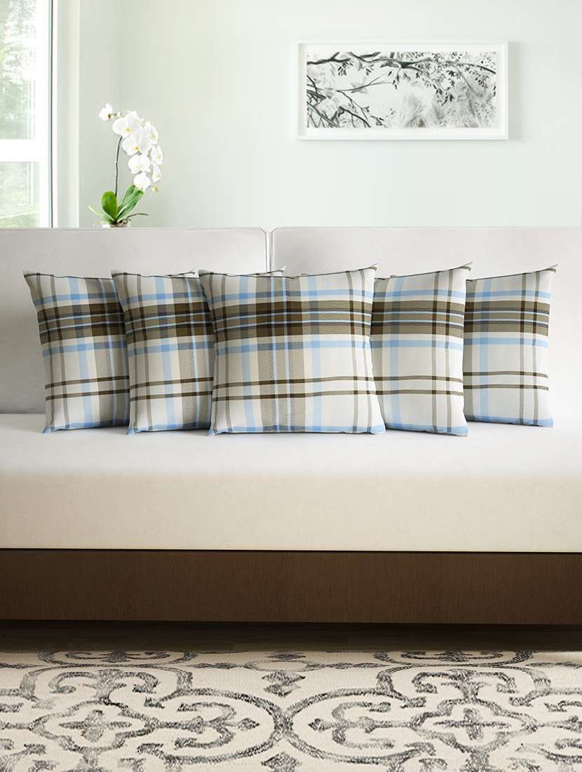 100% polyester check set of 5 cushion covers