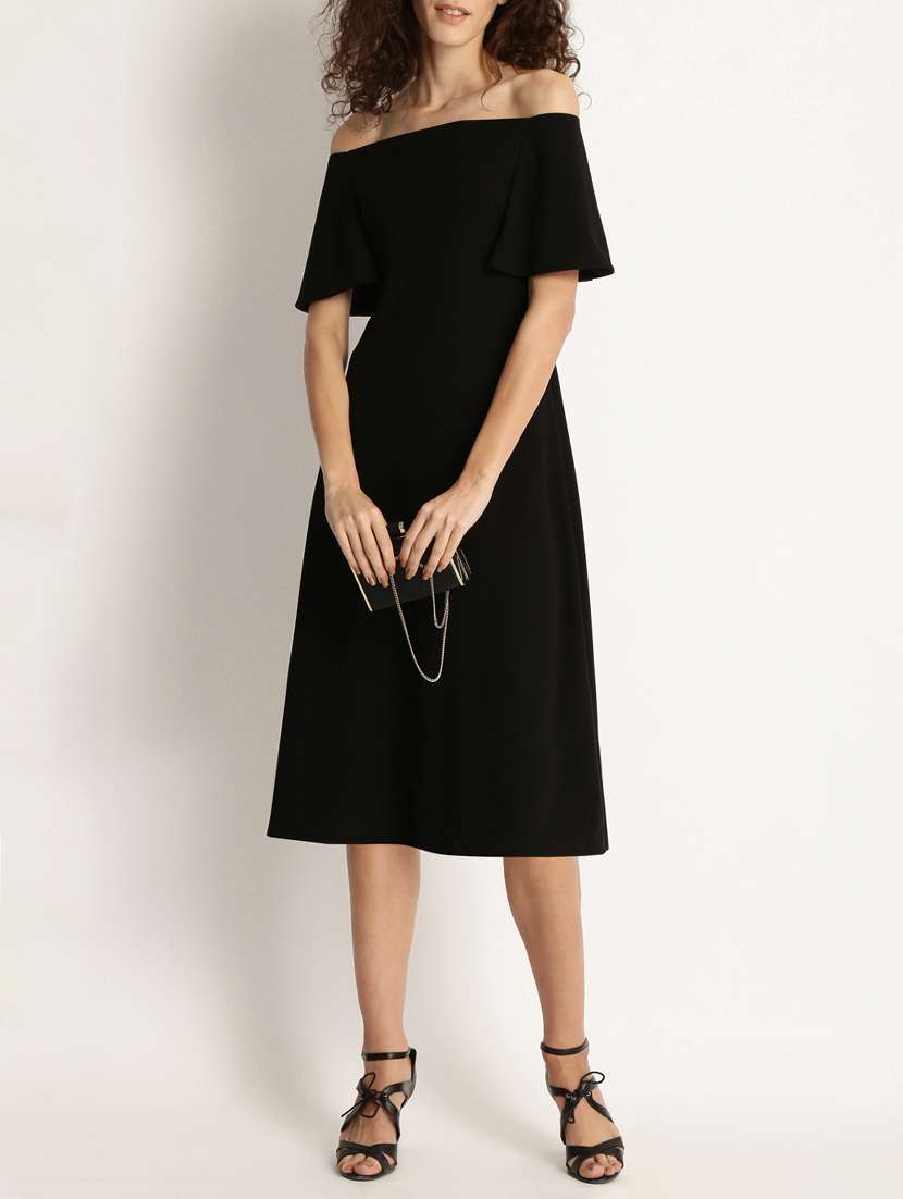 black a-line off shoulder dress