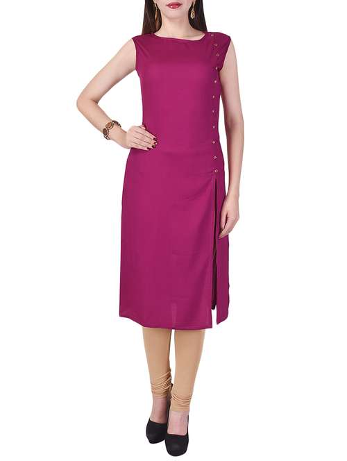 purple rayon solid kurta - 15048396 - Standard Image - 0