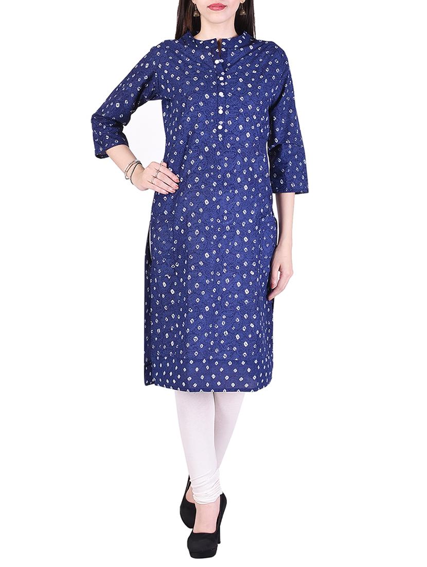 blue cotton straight kurta - 15048402 -  Zoom Image - 0