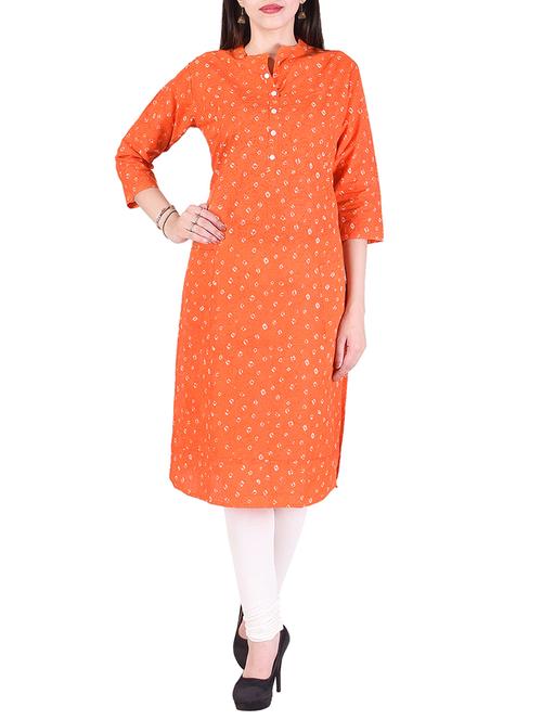 orange cotton straight kurta - 15048403 -  Standard Image - 0