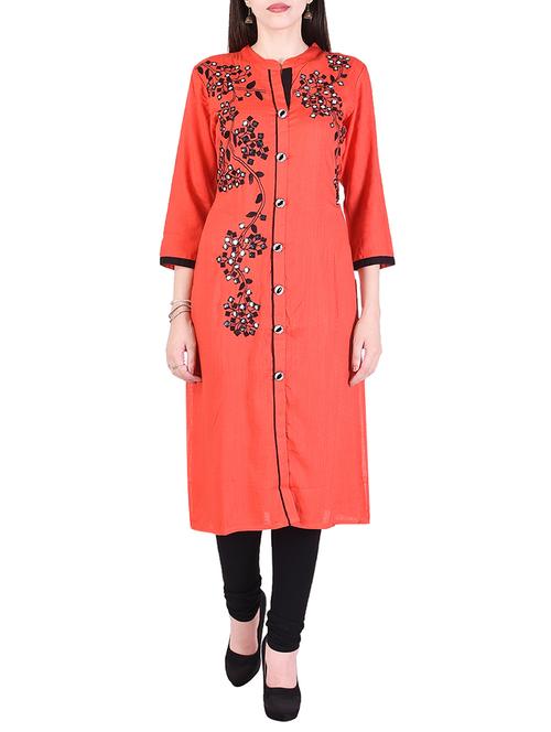orange cotton straight kurta - 15048410 -  Standard Image - 0