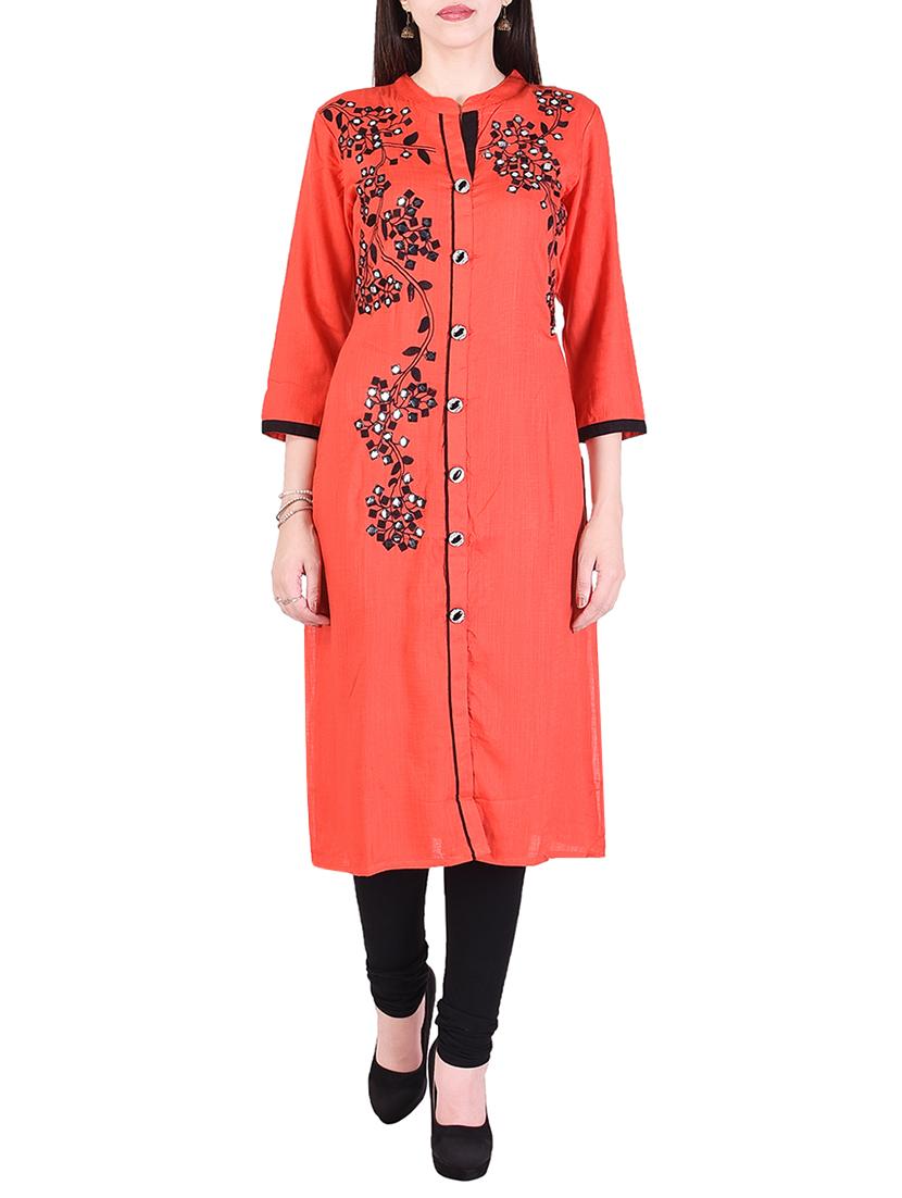orange cotton straight kurta - 15048410 -  Zoom Image - 0