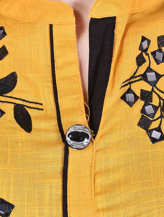 yellow cotton straight kurta - 15048411 - Standard Image - 3