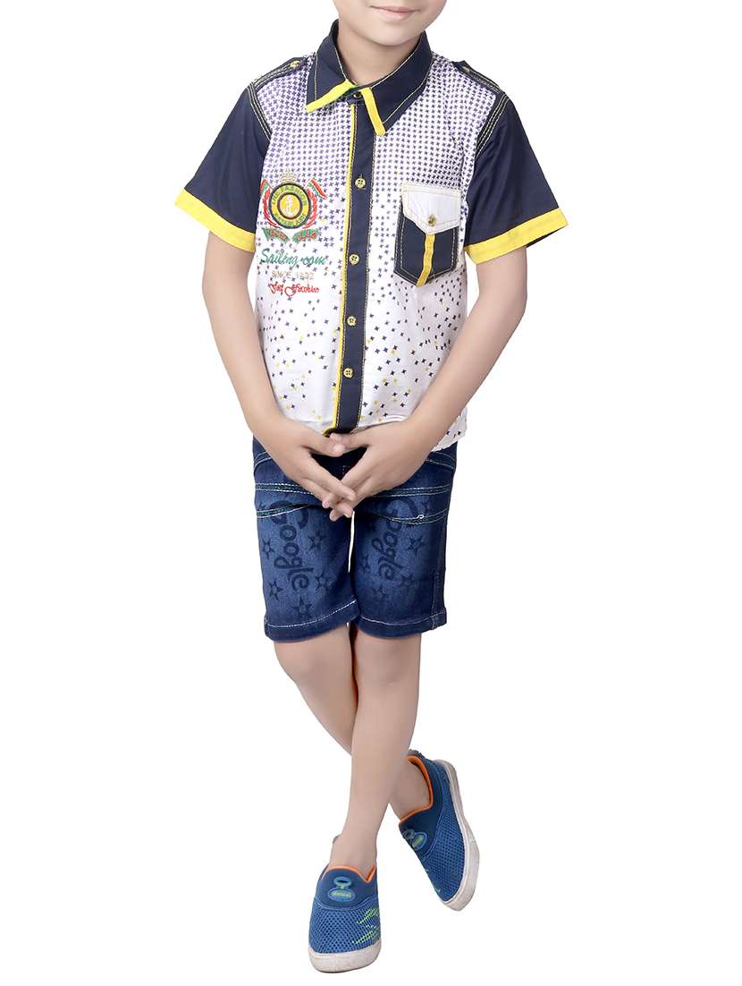 blue denim shorts set