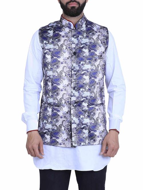 blue silk nehru jacket - 15048759 -  Standard Image - 0