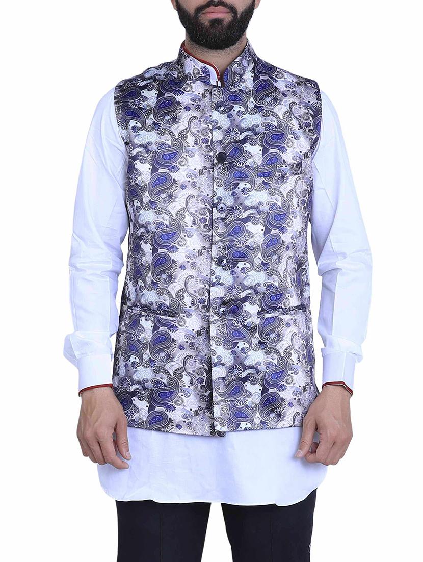 blue silk nehru jacket - 15048759 -  Zoom Image - 0