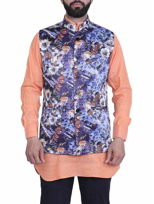 blue silk nehru jacket - 15048760 -  Standard Image - 0