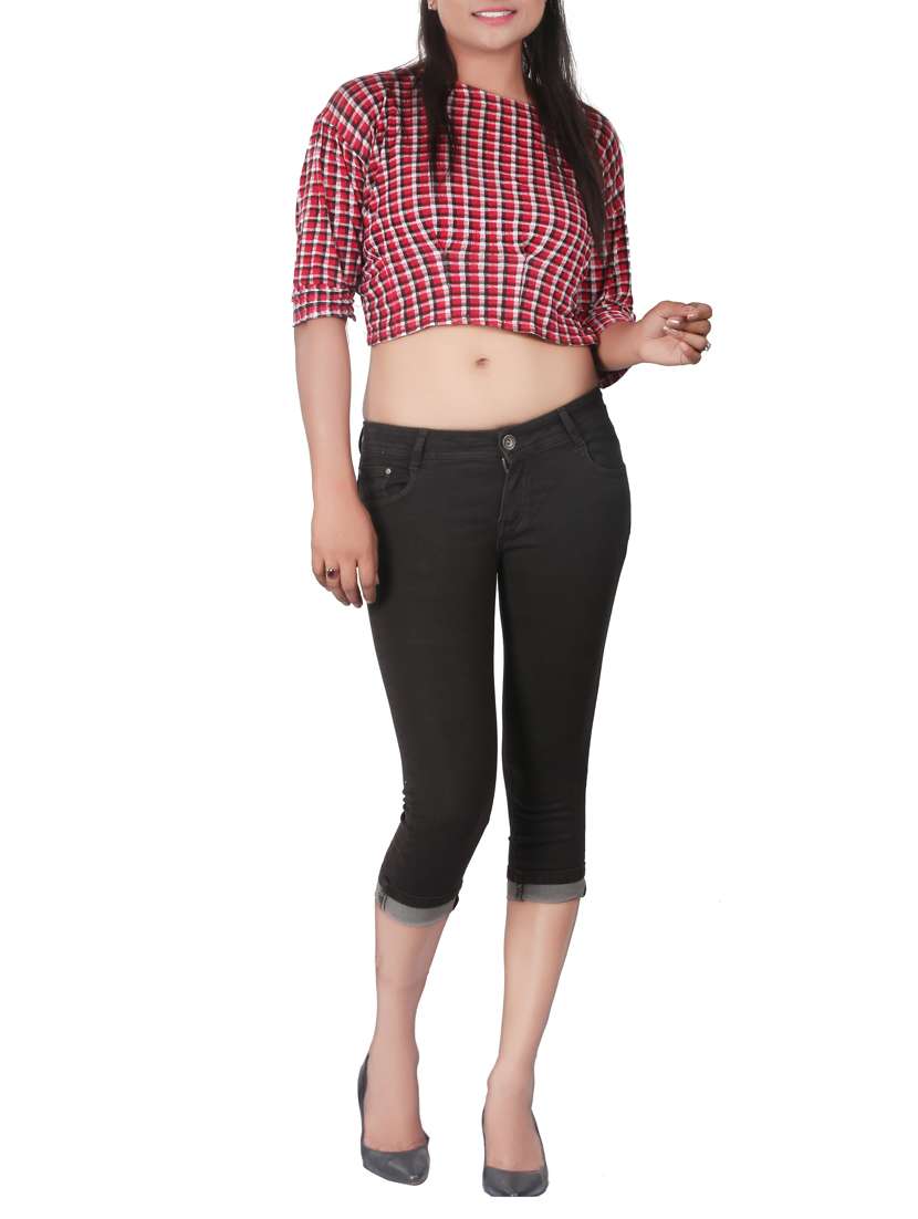 brown solid denim capri - 15049564 -  Standard Image - 3