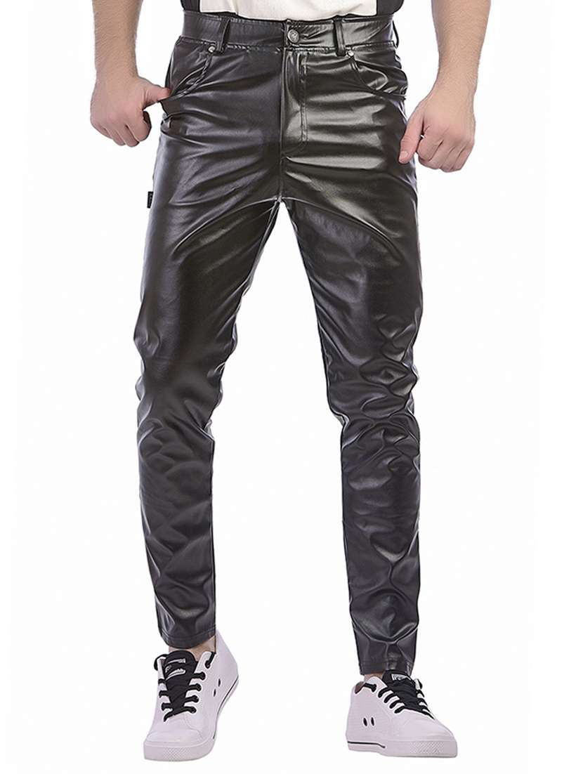 black faux leather  full length track pant