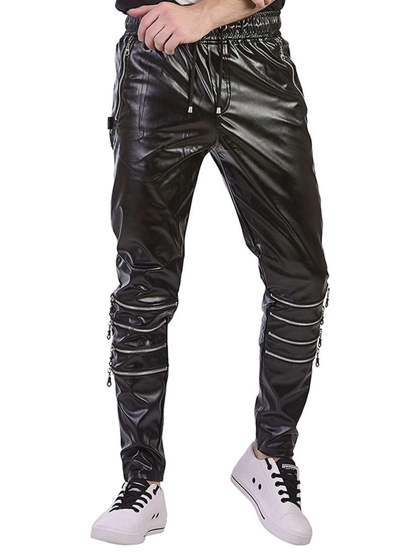 black faux leather  full length track pant