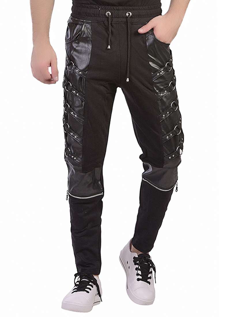 black cotton  full length track pant