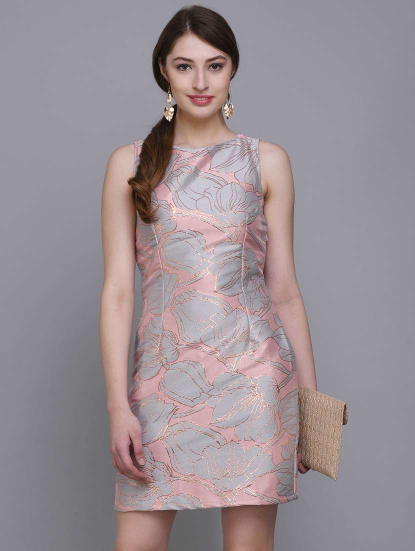 sleeveless printed sheath dress