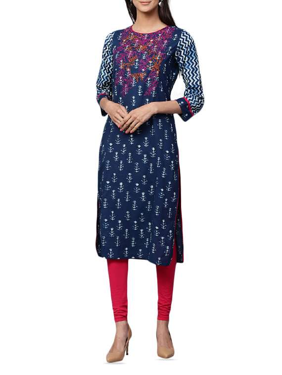 blue cotton straight kurta