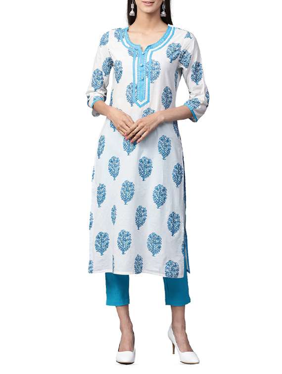 Buy online White Cotton Kurta Pant Set from ethnic wear for Women by