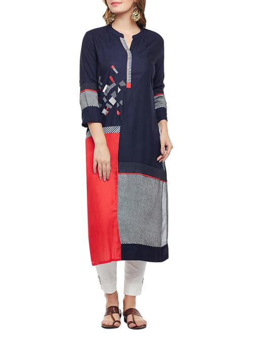 straight embroidered kurta - 15056039 -  Standard Image - 0
