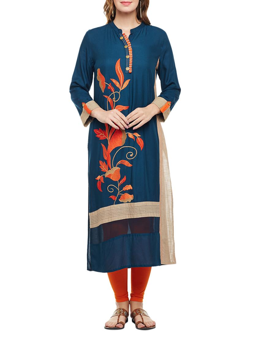 straight embroidered kurta - 15056042 - Zoom Image - 0