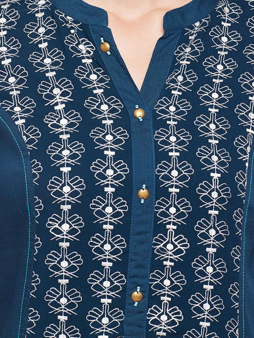 blue viscose aline kurta - 15056051 - Standard Image - 3