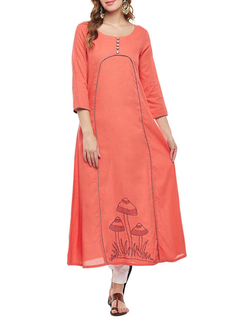 pink cotton solid kurta - 15056067 -  Zoom Image - 0