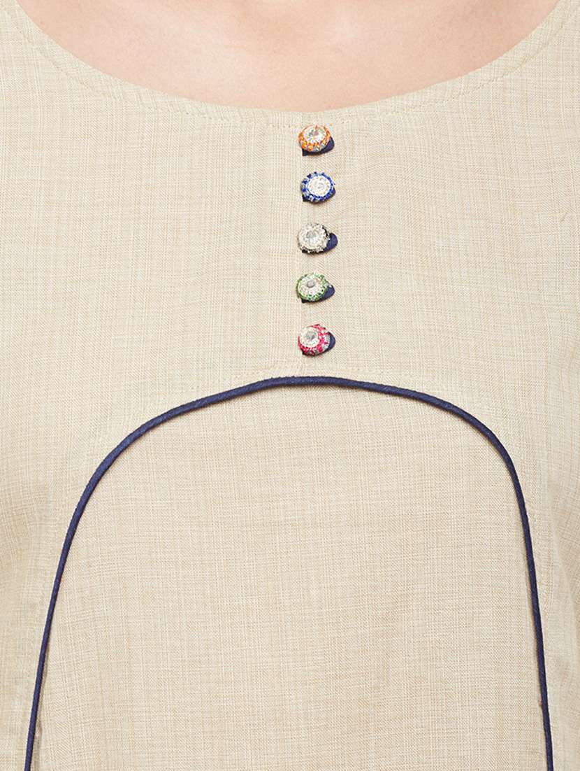 beige cotton solid kurta - 15056068 - Standard Image - 3