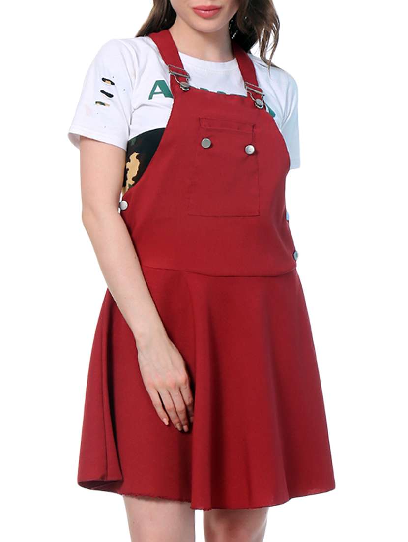 maroon solid dungaree dress