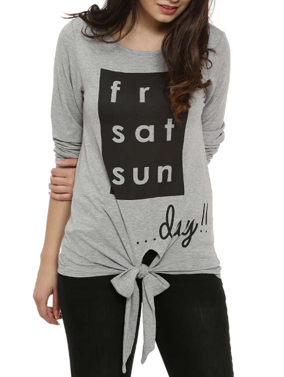 knotted hem quirky text top