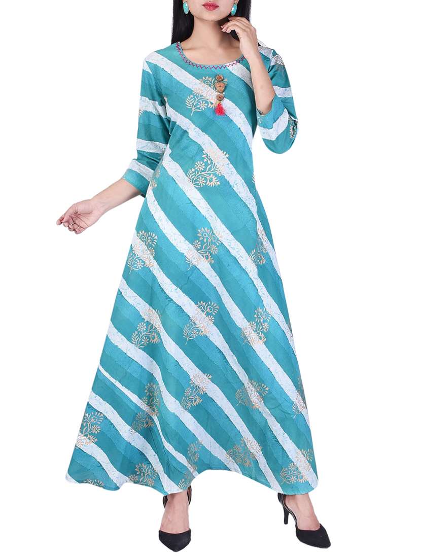 blue cotton a-line kurta