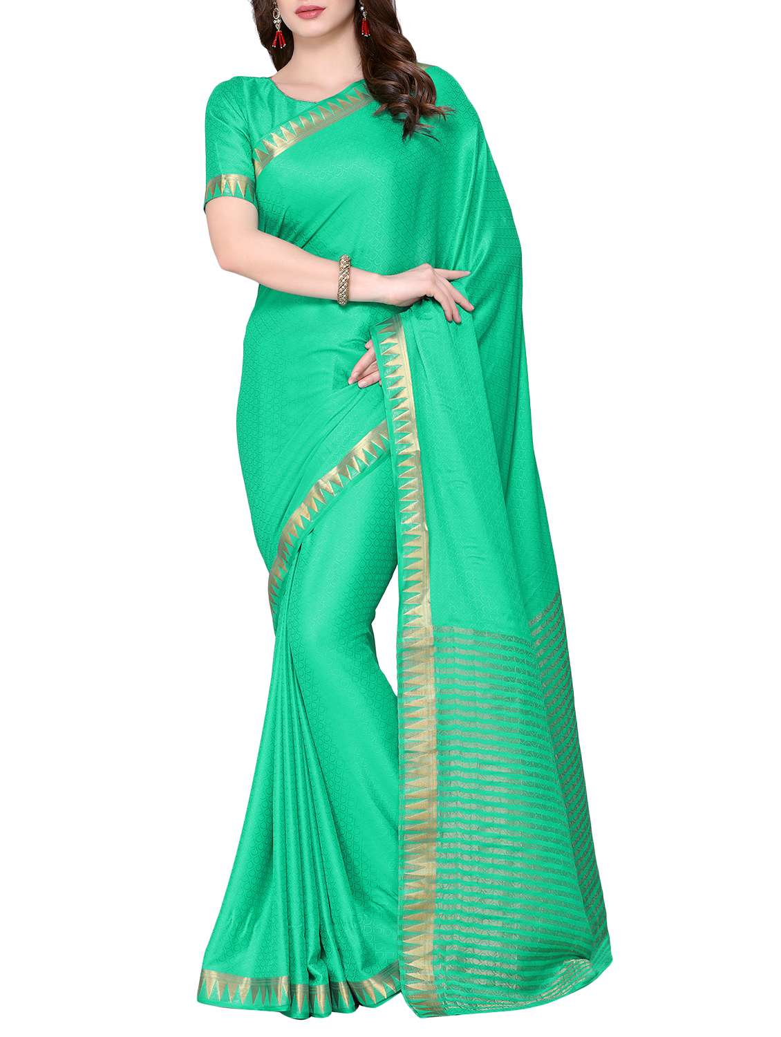 green crepe woven saree