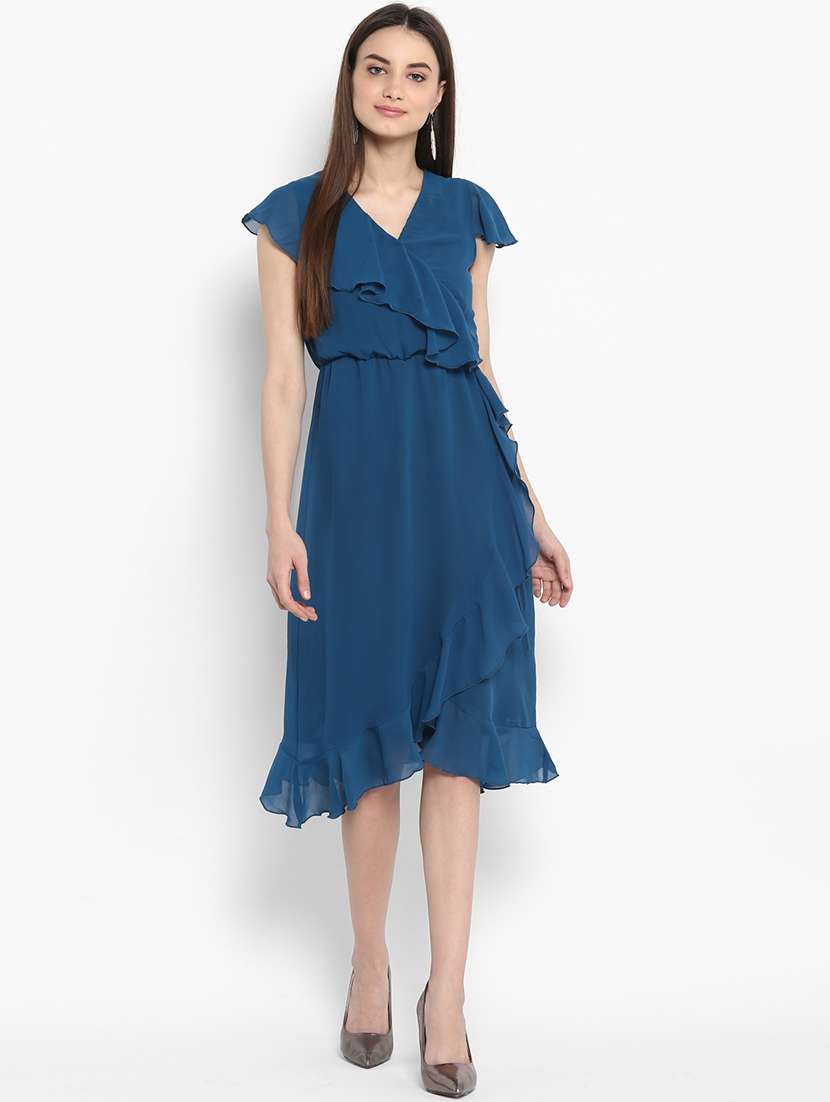 blue solid ruffle dress - 15066886 - Zoom Image - 0