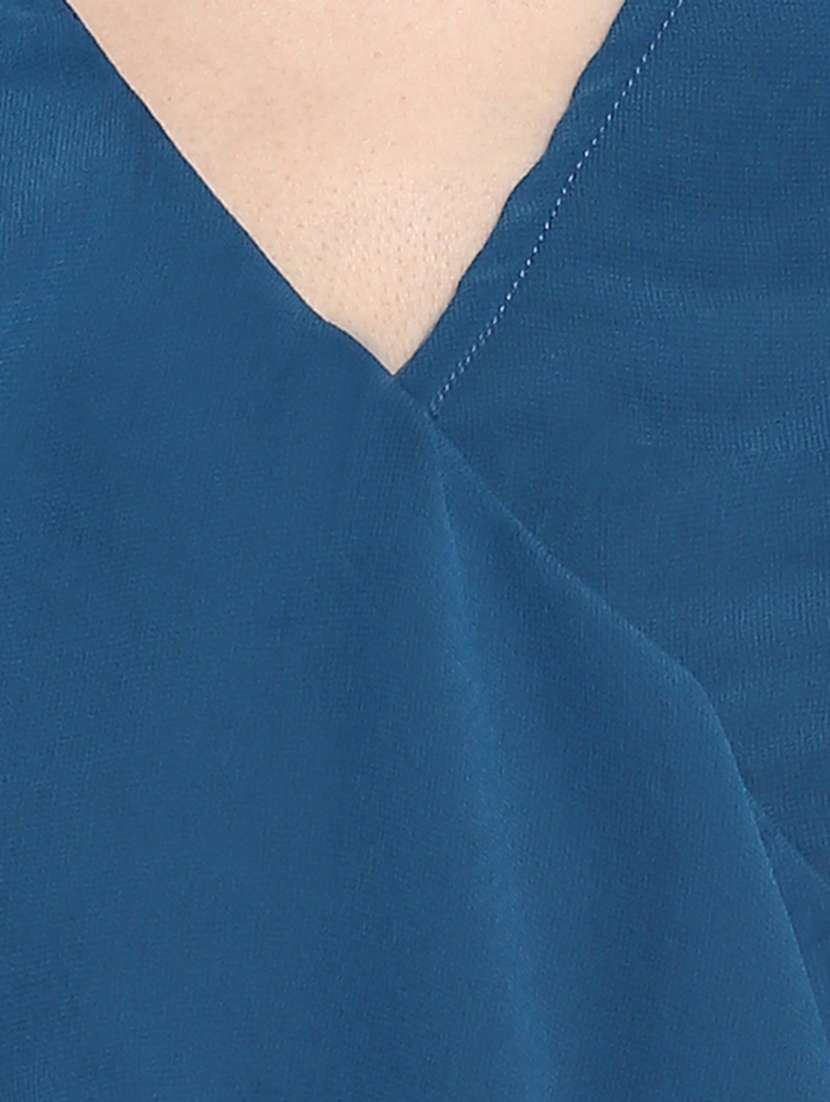 blue solid ruffle dress - 15066886 - Standard Image - 3