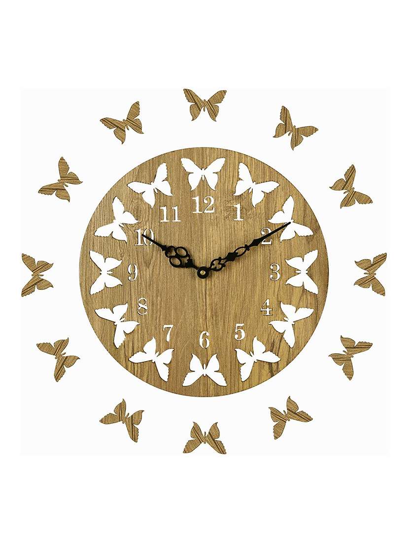 butterflies manufactured wood 10inch designer wall clock - beige