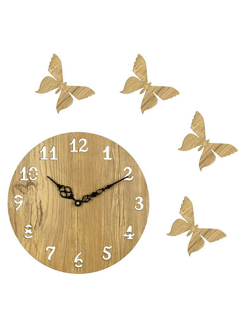 butterflies manufactured wood 10 inch designer wall clock - beige