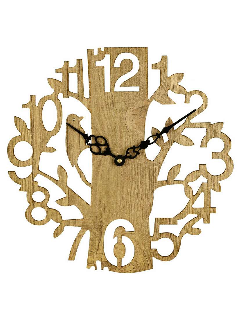 tree bird manufactured wood 10 inch designer wall clock - beige