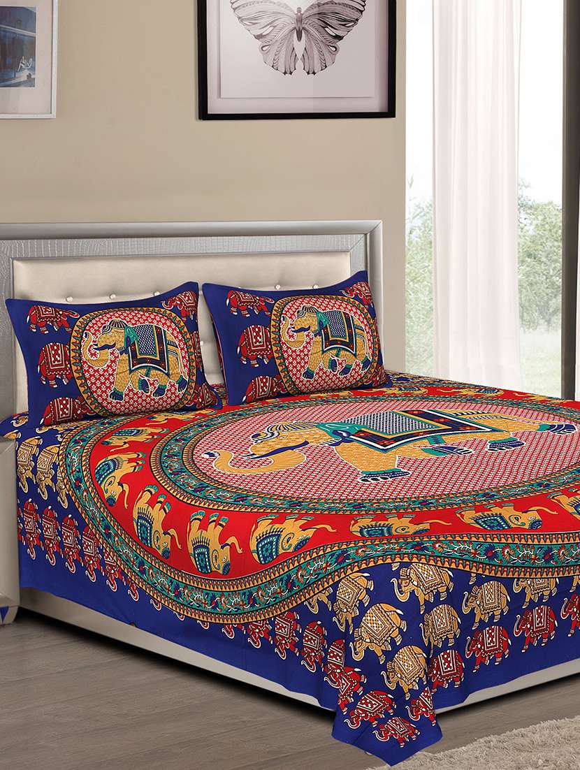 Buy online Cotton Jaipuri Traditional Double Bedsheet With 2 Pillow