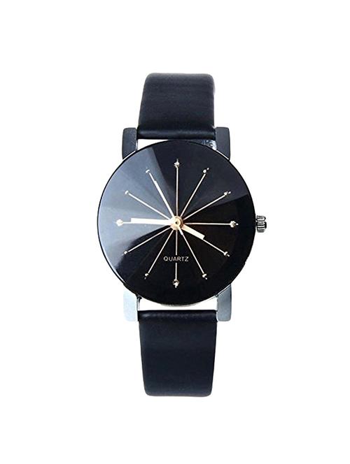 lorenz crystal glass round black dial leather strap watch for girls & women - 15068470 - Standard Image - 0