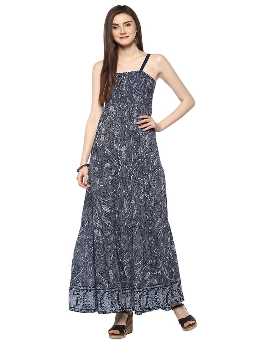 navy blue viscose maxi dress - 15070245 -  Zoom Image - 0