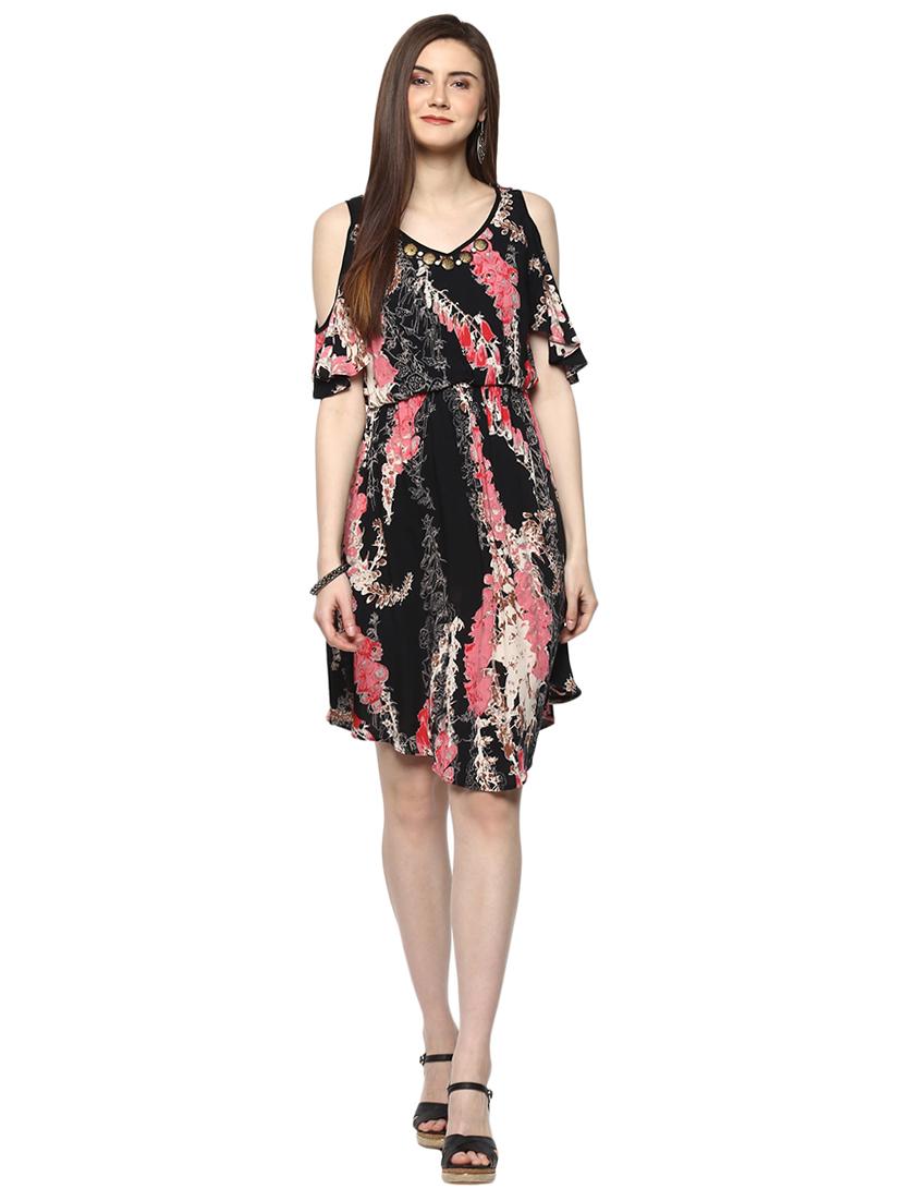 black printed viscose blouson dress - 15070247 -  Zoom Image - 0