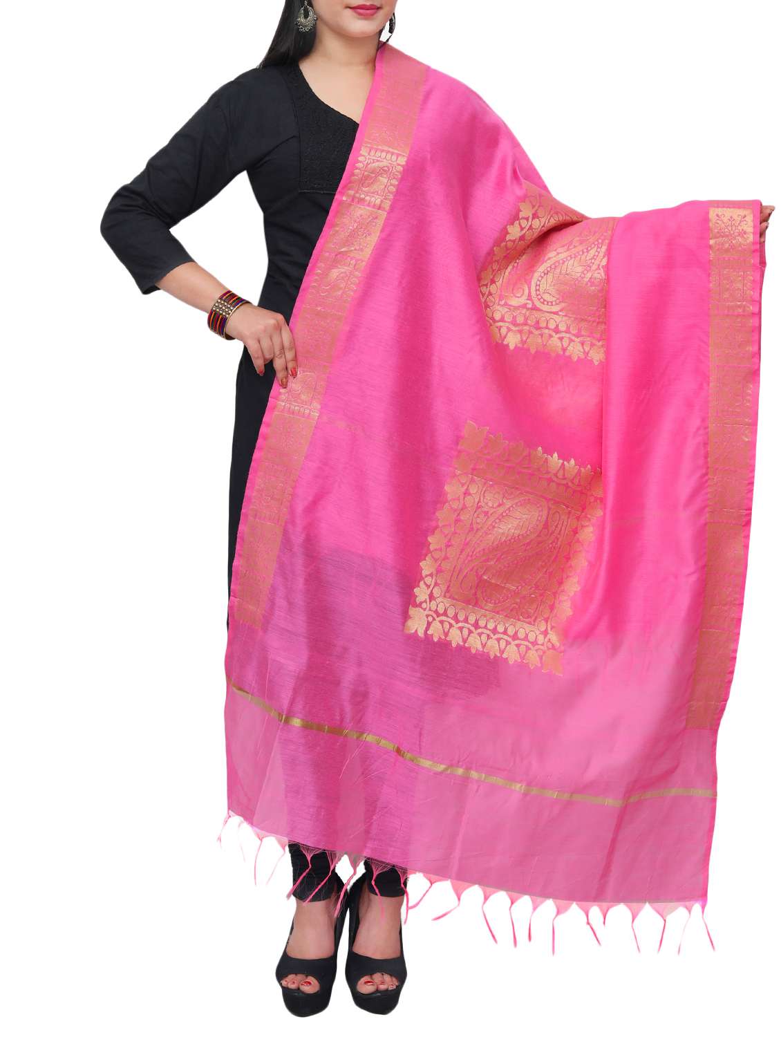 pink chanderi dupatta - 15070479 -  Zoom Image - 0