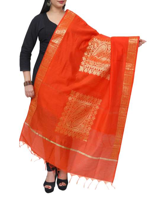 orange chanderi dupatta - 15070480 -  Standard Image - 0