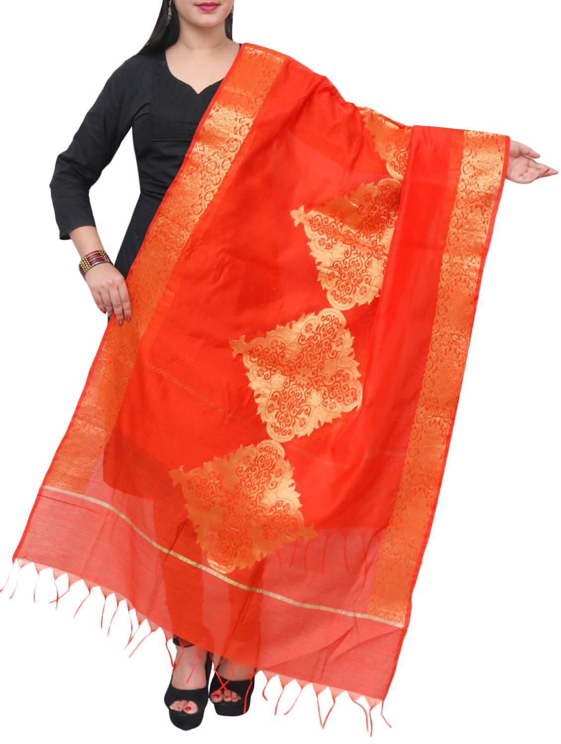 orange chanderi dupatta - 15070495 - Zoom Image - 0