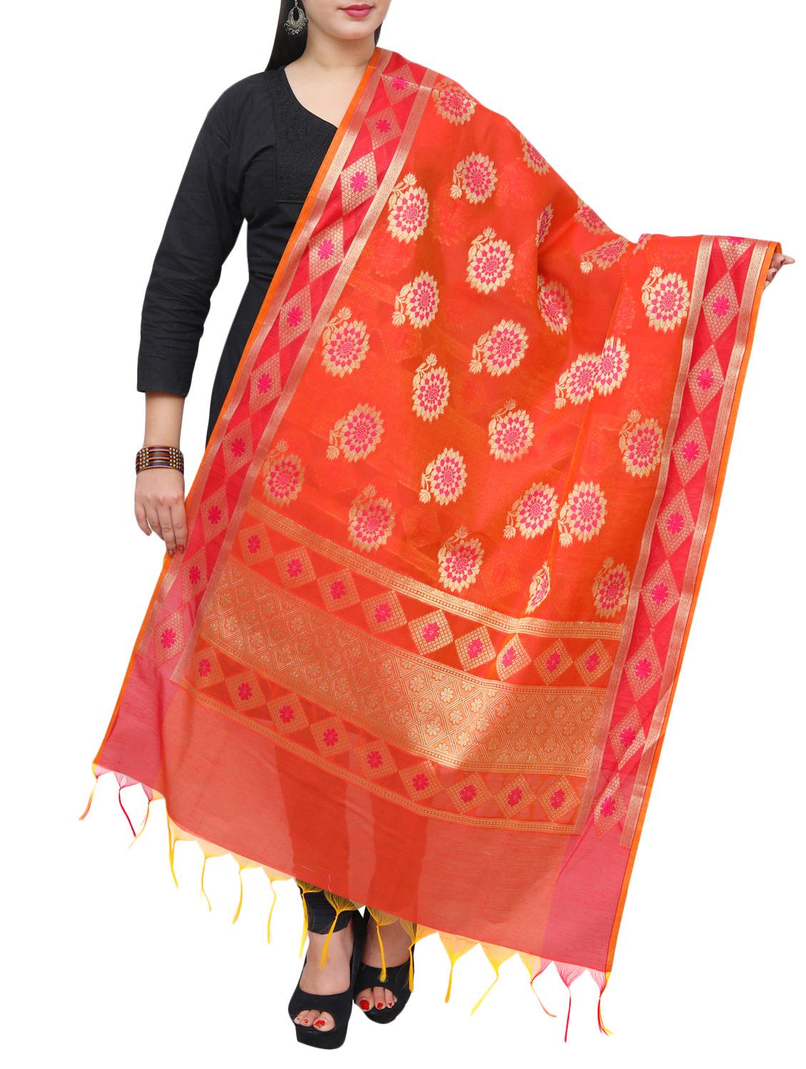 orange banarasi dupatta - 15070782 - Zoom Image - 0