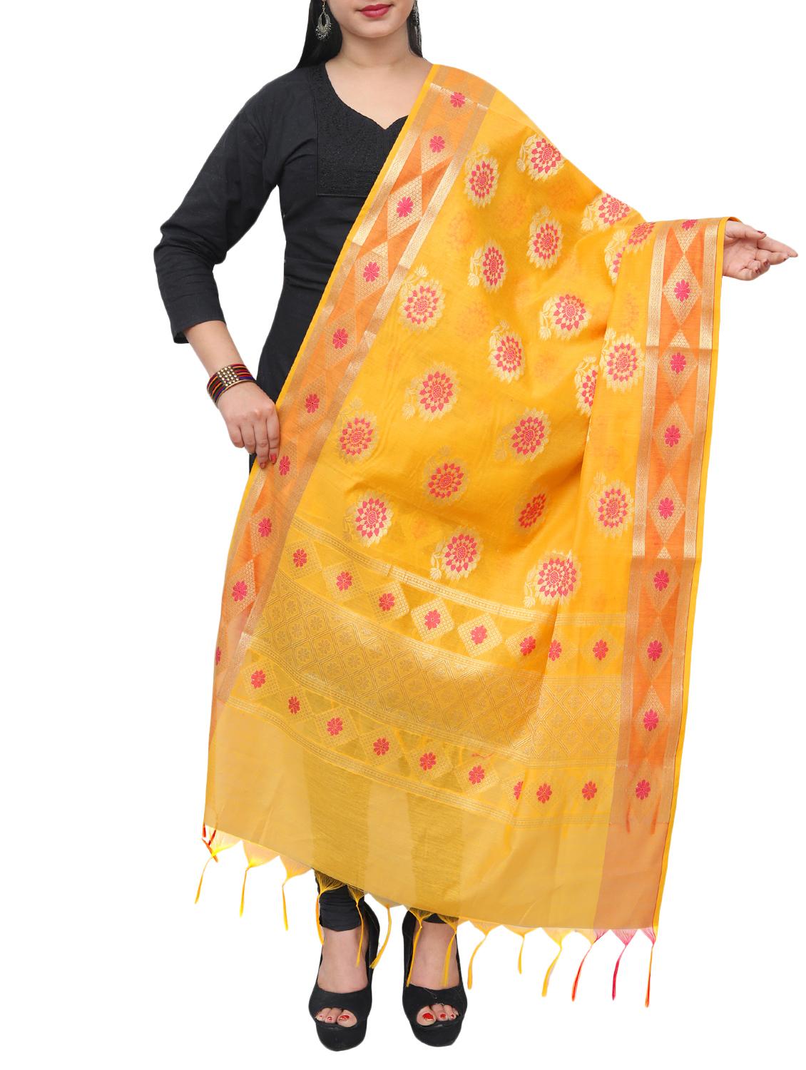 yellow banarasi dupatta - 15070784 - Zoom Image - 0