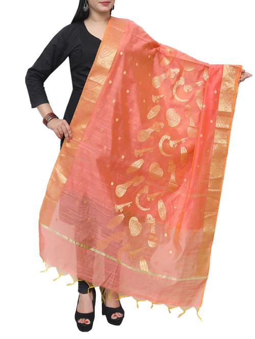 peach banarasi dupatta - 15070812 -  Standard Image - 0