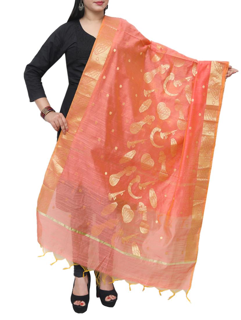 peach banarasi dupatta - 15070812 -  Zoom Image - 0